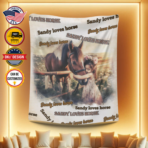 Image of USA Printed Custom Horse Blanket | Girl Loves Horse Personalized Custom Name Blanket, Girl Blanket, Custom Blanket, Personalize Blanket, Blanket for Horse Lovers, Message Blanket, Gift For Daughter