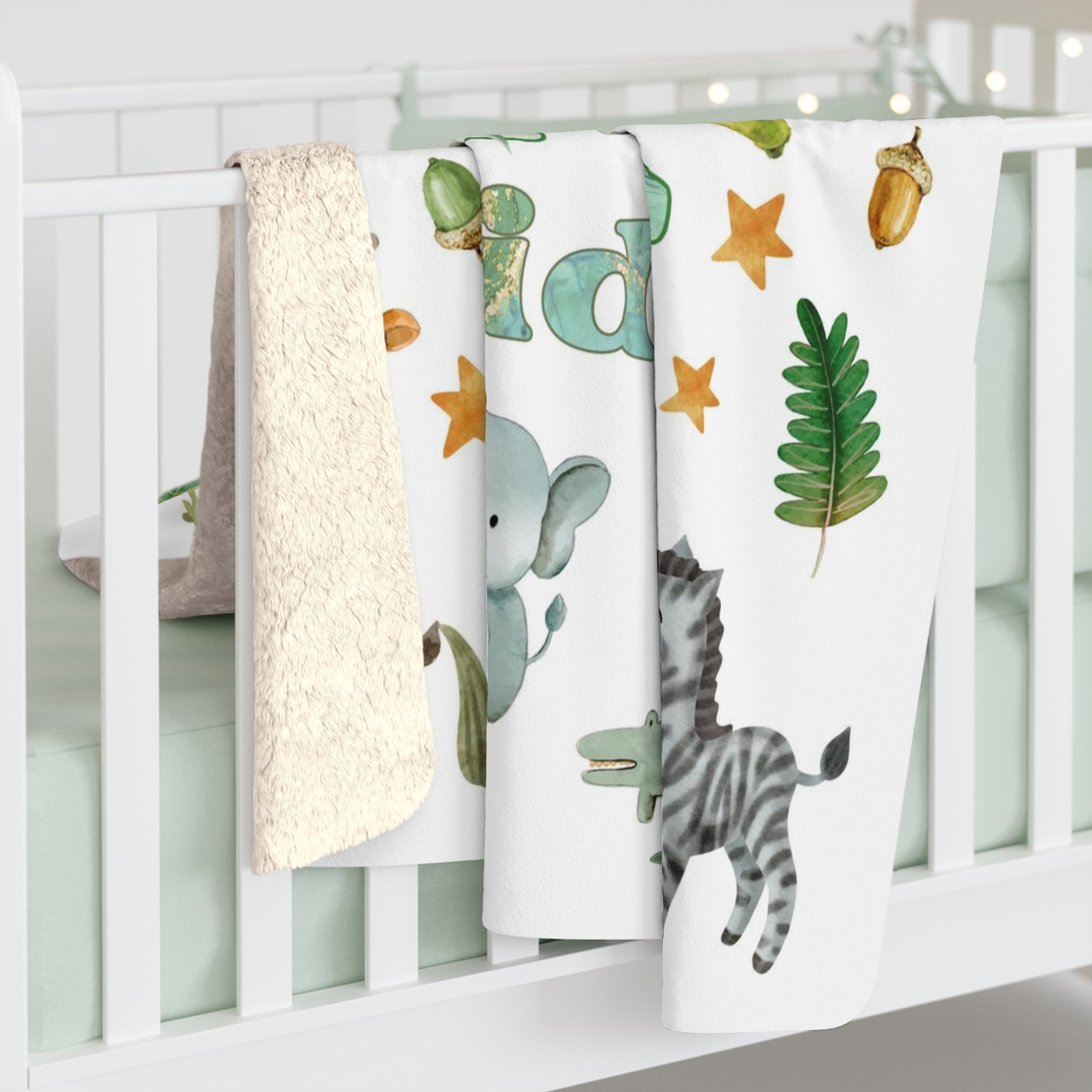 Personalized Baby Animal Blanket, Letter And Lion Animals Baby Kid Custom Name Blanket, Woodland Baby Blanket, Baby Shower Gifts