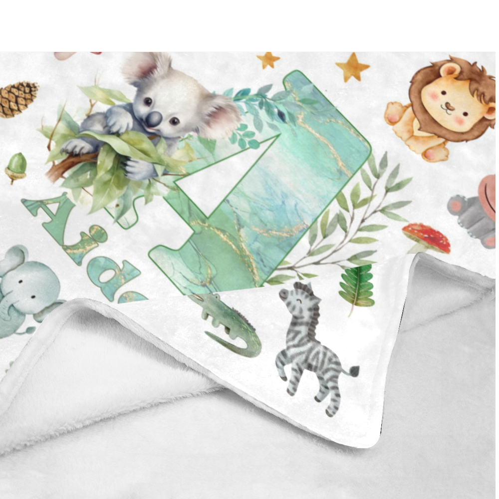 Personalized Baby Animal Blanket, Letter And Lion Animals Baby Kid Custom Name Blanket, Woodland Baby Blanket, Baby Shower Gifts