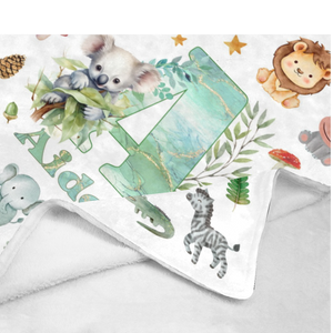 Personalized Baby Animal Blanket, Letter And Lion Animals Baby Kid Custom Name Blanket, Woodland Baby Blanket, Baby Shower Gifts