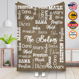 Personalized Family Custom Name Brown Blanket, Family Blanket, Personalize Blanket, Birthday Blanket, Message Blanket, Gift For Family