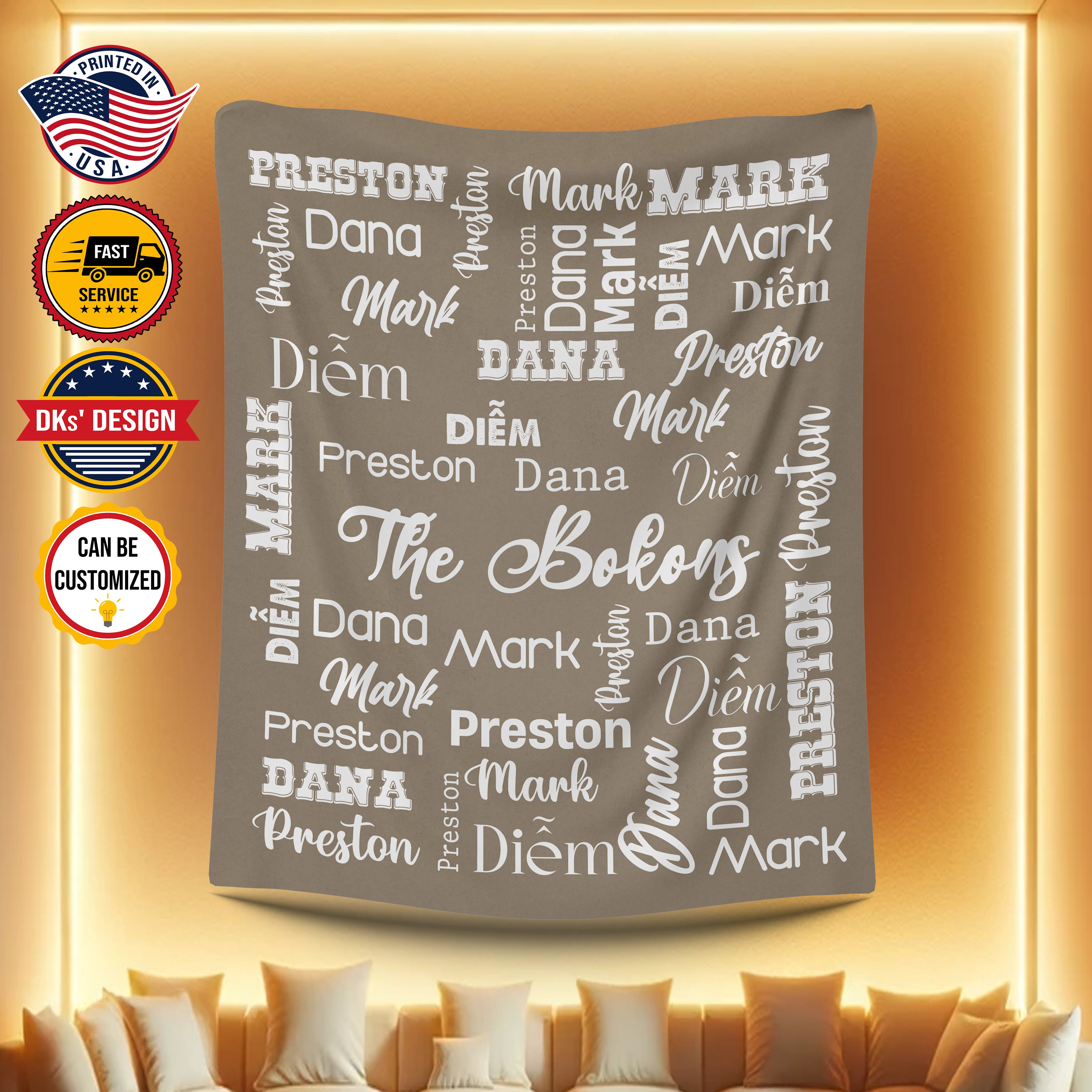 Personalized Family Custom Name Brown Blanket, Family Blanket, Personalize Blanket, Birthday Blanket, Message Blanket, Gift For Family