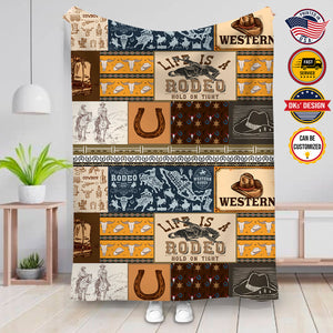 USA Printed Custom Cowboy Blanket | Western Life Is A Rodeo Custom Name Blanket, Custom Blanket, Personalized Blanket, Blanket for Cowboy, Birthday Sherpa Blanket, Fleece Blanket, Christmas Gifts for Boy Gift For Son
