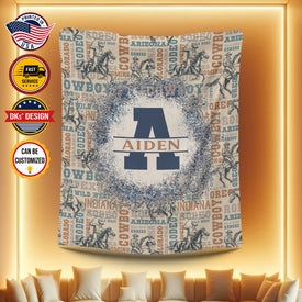 Personalized Cowboy Blanket, Initial Cowboy Wild West Custom Name Blanket, Birthday Blanket, Message Blanket, Birthday Gift, Gift For Son