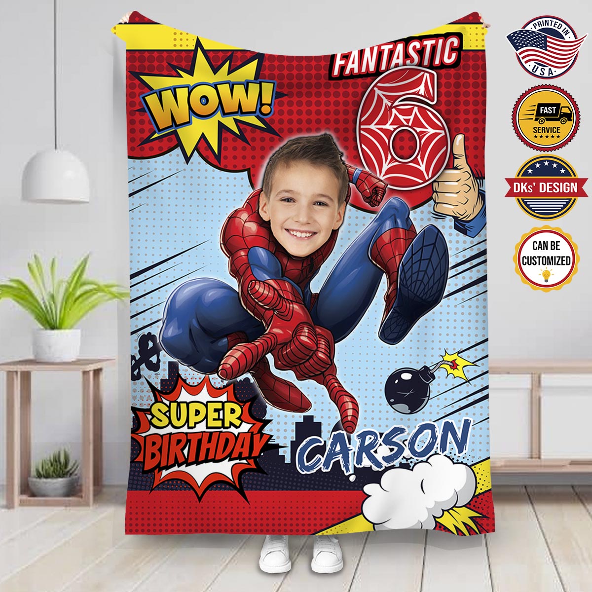 Personalized Spider Birthday Custom Name, Age and Image Blanket, Son Blanket, Birthday Blanket, Message Blanket, Gift For Son