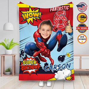 USA Printed Custom Birthday Blanket | Spider Birthday Custom Name, Age and Image Blanket, Son Blanket, Personalized Blanket, Birthday Blanket, Message Blanket, Gift For Son