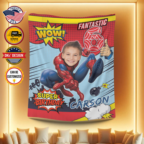 Image of USA Printed Custom Birthday Blanket | Spider Birthday Custom Name, Age and Image Blanket, Son Blanket, Personalized Blanket, Birthday Blanket, Message Blanket, Gift For Son