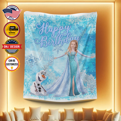 Image of Personalized Birthday Custom Face And Name Blanket, Elsa Girl Blanket, Blanket for Girl, Gift For Daughter, Baby Shower Gift