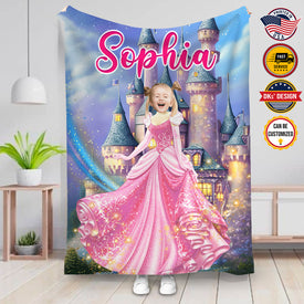 Personalized Princess Castle Custom Name Blanket, Girl Blanket, Princess Blanket, Gift for Daughter, Christmas Gifts, Birthday Gifts