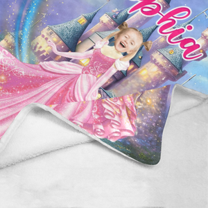 USA Printed Custom Princess Blanket | Princess Castle Custom Name Blanket, Girl Blanket, Personalized Blanket, Custom Photo Blanket, Gift for Daughter, Christmas Gifts, Birthday Gifts