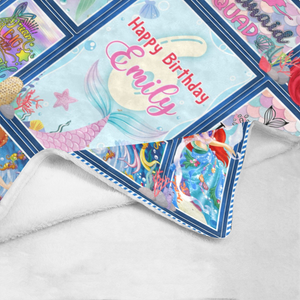 USA Printed Custom Birthday Blanket | Mermaid Birthday Girl Custom Name Blanket, Girl Blanket, Personalized Princess Blanket, Mermaid Blanket for Girl, Message Blanket, Gift For Daughter, Birthday Gifts