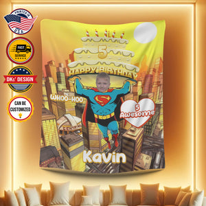 USA Printed Custom Birthday Blanket | Superhero Son Birthday Custom Name, Age and Image Blanket, Son Blanket, Personalize Blanket, Message Blanket, Gift For Son for Boy, Birthday Gifts