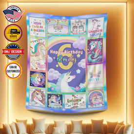 Personalized Unicorn Happy Birthday Girl Custom Name Blanket, Girl Blanket, Unicorn Blanket for Girls, Message Blanket, Gift For Daughter