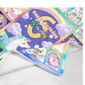 USA Printed Custom Birthday Blanket | Unicorn Happy Birthday Girl Custom Name Blanket, Girl Blanket, Personalized Blanket, Unicorn Blanket for Girls, Message Blanket, Gift For Daughter