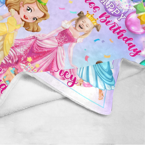 Image of USA Printed Custom Birthday Blanket | Princess Birthday Girl Custom Name and Image Blanket, Girl Blanket, Personalized Blanket, Blanket for Girl, Message Blanket, Gift For Daughter, Birthday Gifts