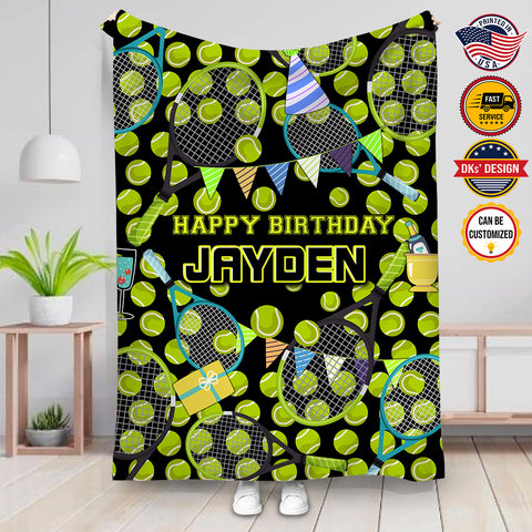 Image of Personalized Happy Birthday Tennis Birthday Custom Name Blanket, Tennis Blanket, Tennis Lovers Blanket, Message Blanket, Birthday Gifts