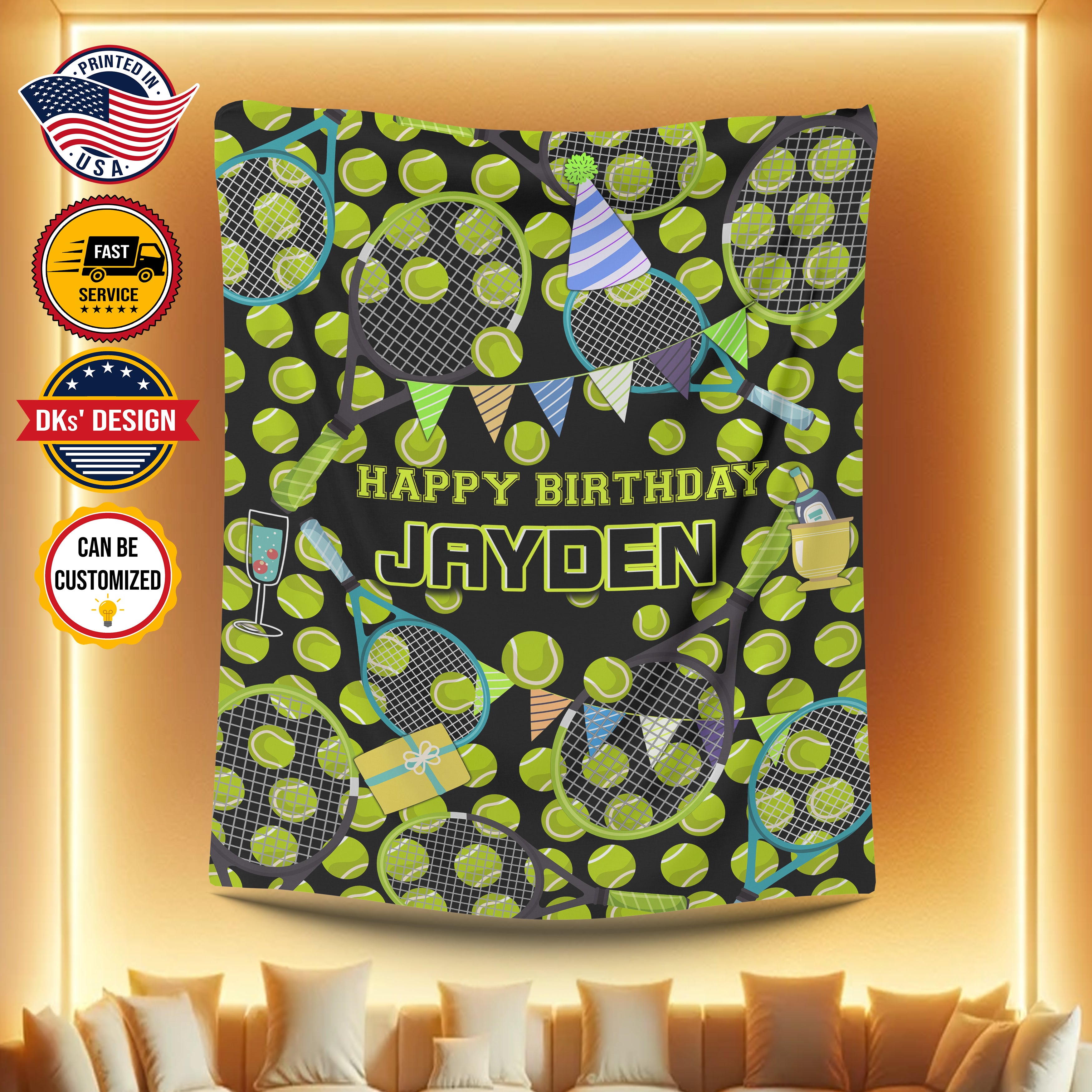 Personalized Happy Birthday Tennis Birthday Custom Name Blanket, Tennis Blanket, Tennis Lovers Blanket, Message Blanket, Birthday Gifts