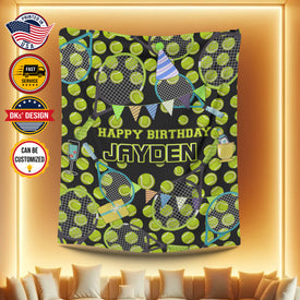 Personalized Happy Birthday Tennis Birthday Custom Name Blanket, Tennis Blanket, Tennis Lovers Blanket, Message Blanket, Birthday Gifts