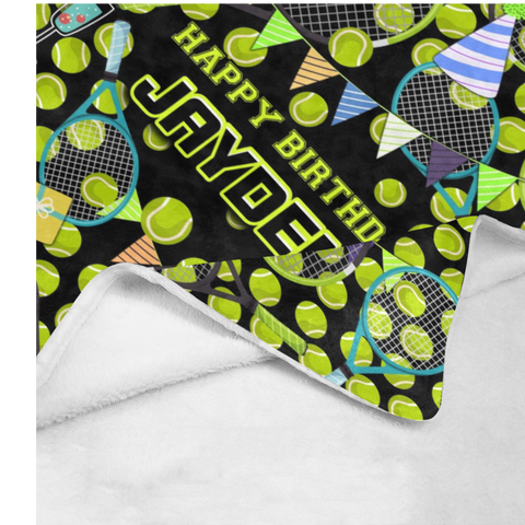 Image of Personalized Happy Birthday Tennis Birthday Custom Name Blanket, Tennis Blanket, Tennis Lovers Blanket, Message Blanket, Birthday Gifts