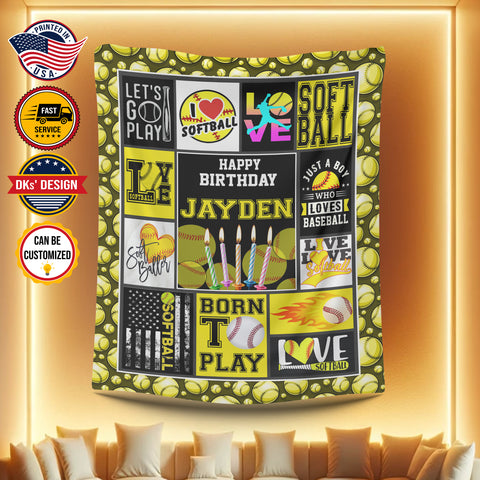 Image of USA Printed Custom Baseball Blanket | Happy Birthday Baseball Birthday Custom Name Blanket, Personalized Blanket, Baseball Lovers Blanket, Message Blanket, Gift For Baseball Lovers, Birthday Gifts