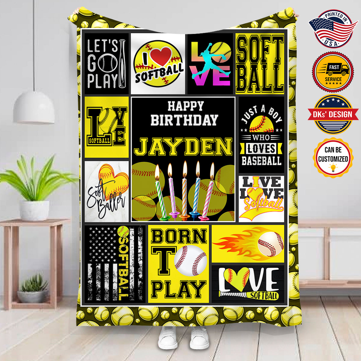 Personalized Happy Birthday Baseball Custom Name Blanket, Baseball Lovers Blanket, Message Blanket, Gift For Baseball Lovers, Birthday Gifts