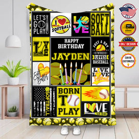 Personalized Happy Birthday Baseball Custom Name Blanket, Baseball Lovers Blanket, Message Blanket, Gift For Baseball Lovers, Birthday Gifts