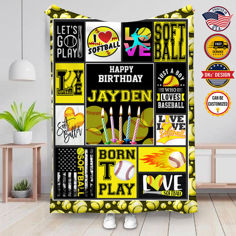 Image of USA Printed Custom Baseball Blanket | Happy Birthday Baseball Birthday Custom Name Blanket, Personalized Blanket, Baseball Lovers Blanket, Message Blanket, Gift For Baseball Lovers, Birthday Gifts