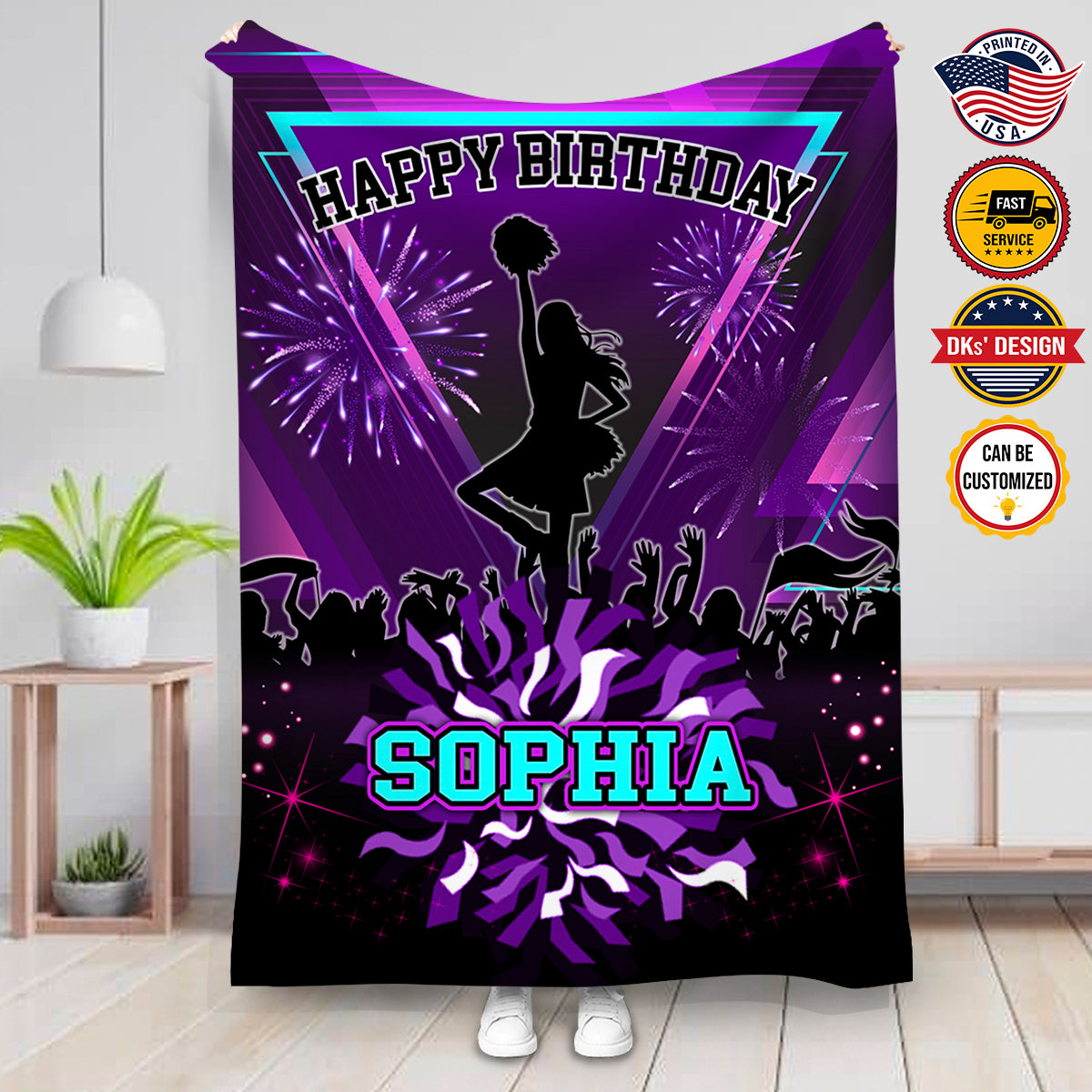 Personalized Happy Birthday Cheerleading Custom Name Blanket, Girl Blanket, Cheerleading Lovers Blanket, Gift For Cheerleader, Birthday Gifts