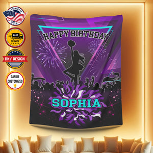 USA Printed Custom Birthday Blanket | Happy Birthday Cheerleading Custom Name Blanket, Girl Blanket, Personalized Blanket, Cheerleading Lovers Blanket, Gift For Cheerleader, Birthday Gifts