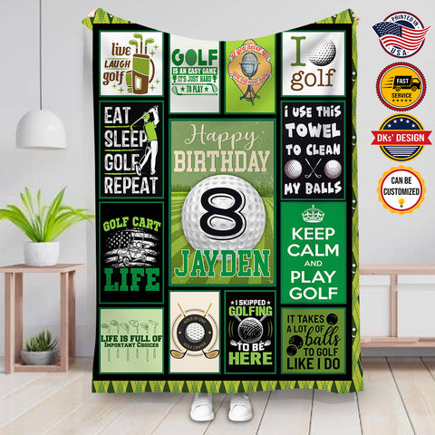 Image of Personalized Happy Birthday Golf Custom Name Blanket, Golf Blanket for Golf Lovers, Blanket Boy, Gifts For Son, Birthday Gifts