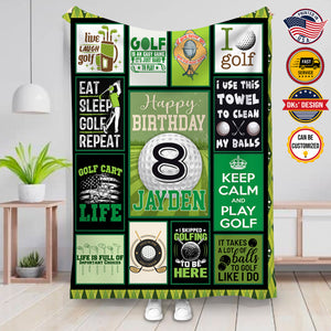 Personalized Happy Birthday Golf Custom Name Blanket, Golf Blanket for Golf Lovers, Blanket Boy, Gifts For Son, Birthday Gifts