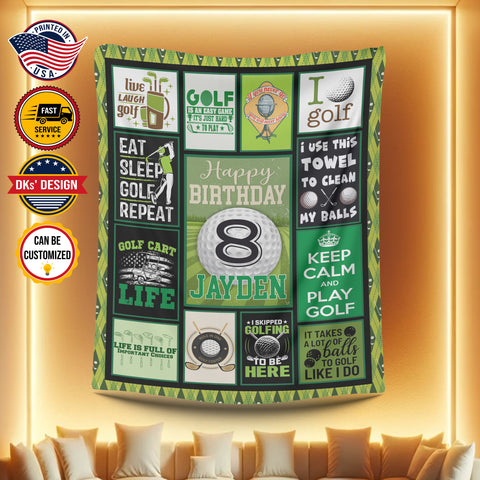 Image of USA Printed Custom Birthday Blanket | Happy Birthday Golf Custom Name Blanket, Golf Blanket for Golf Lovers, Personalized Blanket Boy, Gifts For Son, Birthday Gifts