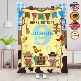 Personalized Cowboy Blanket, Happy Birthday Cowboy Custom Name Blanket, Baby Boy Cowboy Blanket, Western Theme Baby Name Blanket