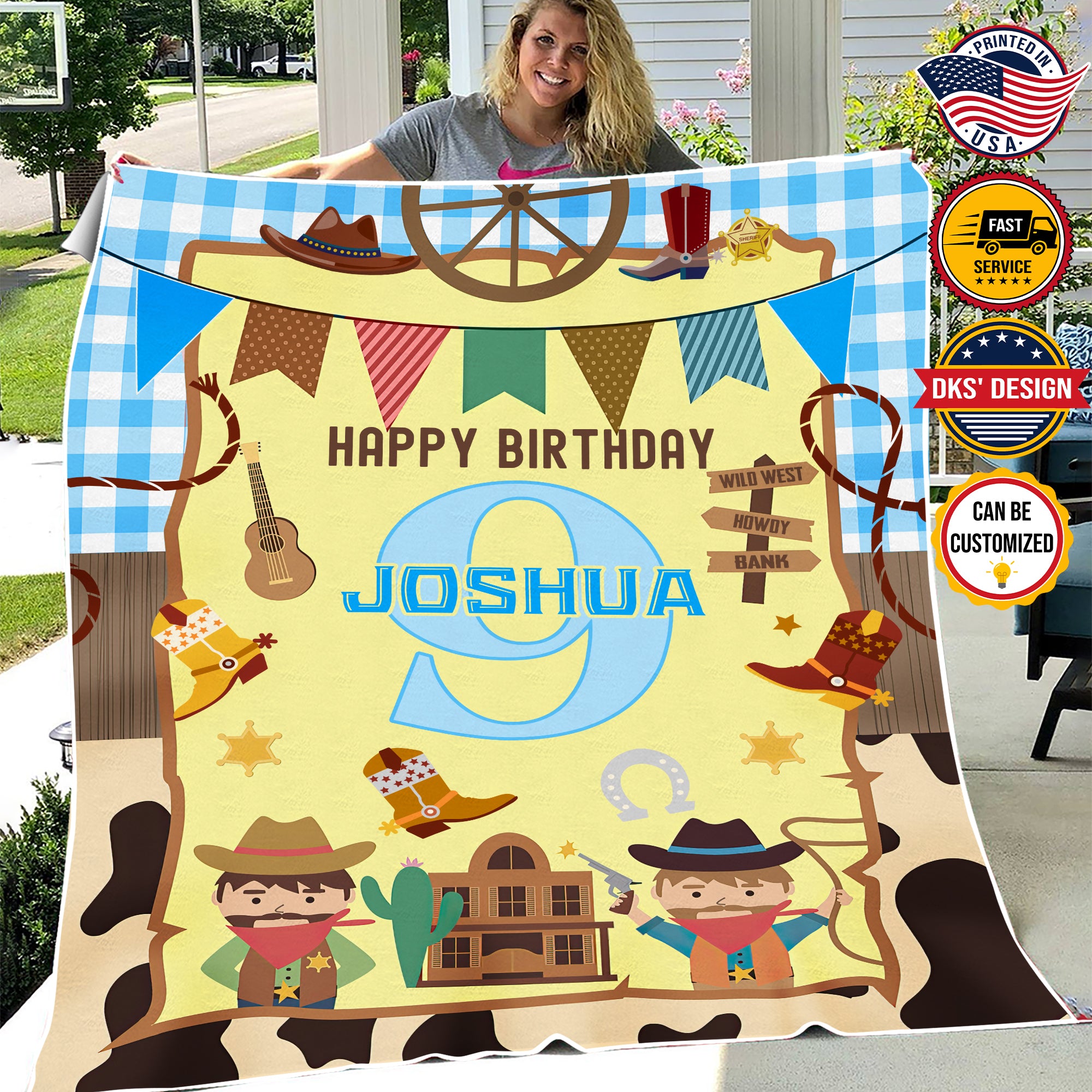 Personalized Cowboy Blanket, Happy Birthday Cowboy Custom Name Blanket, Baby Boy Cowboy Blanket, Western Theme Baby Name Blanket