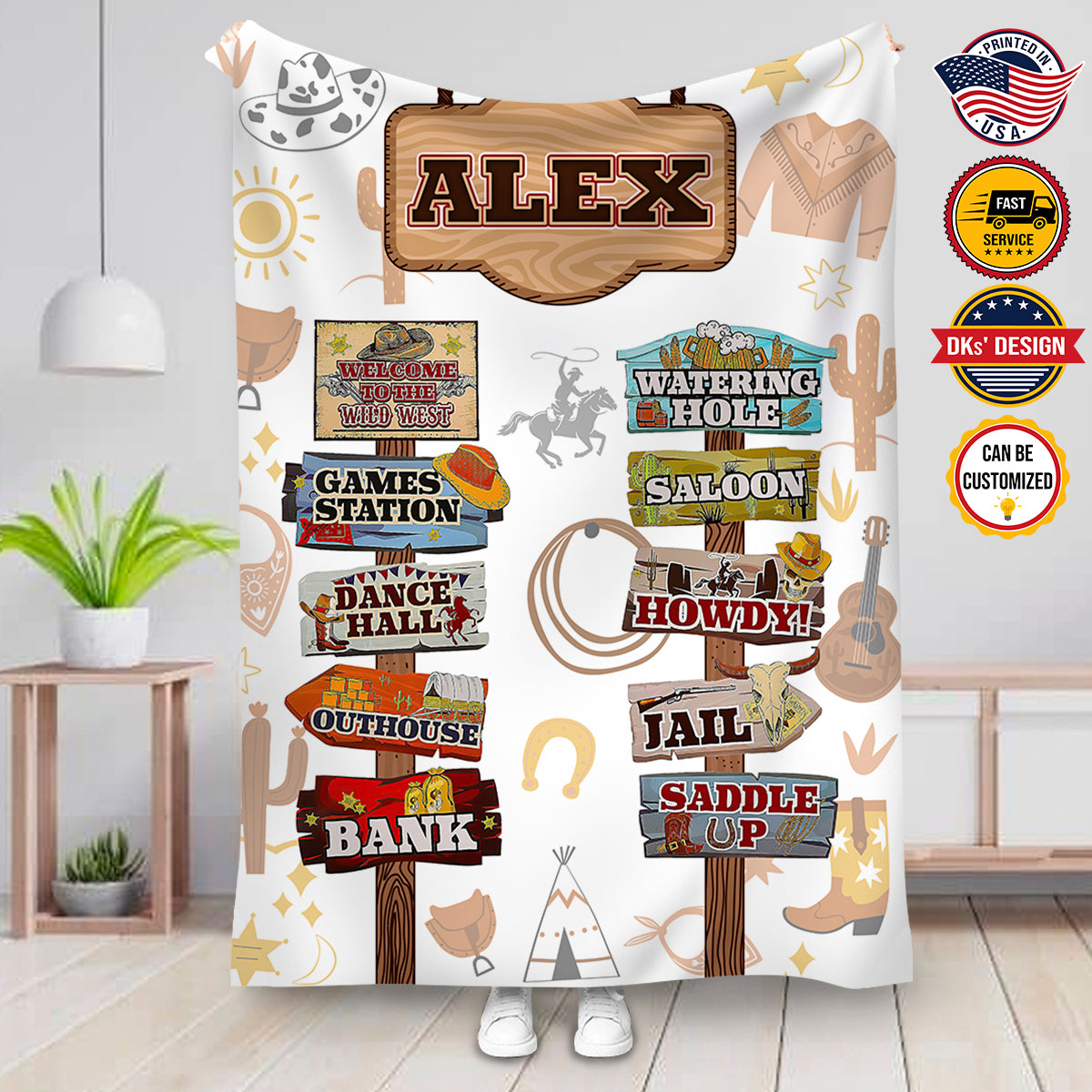 Personalized Cowboy Blanket, Welcome To The Wild West Custom Name Blanket, Blanket for Horse Lovers, Birthday Blanket, Baby Shower Gift
