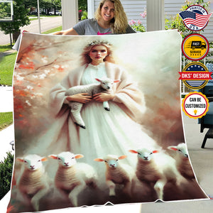 Personalized Girl & Sheeps Blanket, Personalized Blanket, 3D Printed Blanket, Blanket for Girl, Sherpa Blanket, Fleece Blanket