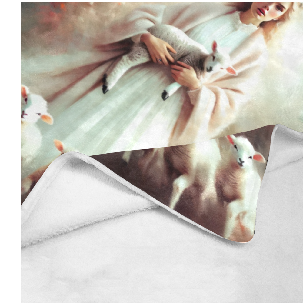 Personalized Girl & Sheeps Blanket, Personalized Blanket, 3D Printed Blanket, Blanket for Girl, Sherpa Blanket, Fleece Blanket