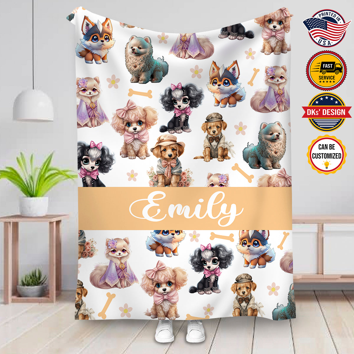 Personalized Dog Blanket, Dog Doll For Kids Custom Name Blanket, 3D Printed Blanket, Blanket for Son For Daughter For Dog Lovers