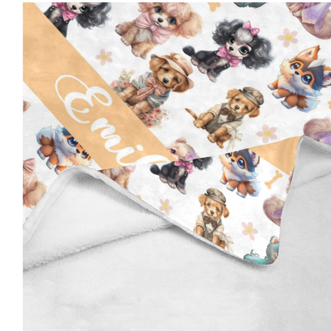 Image of USA Printed Dog Blanket, Dog Doll For Kids Custom Name Blanket, Personalized Blanket, 3D Printed Blanket, Blanket for Son For Daughter For Dog Lovers, Sherpa Blanket, Fleece Blanket, Baby Shower Gift, Christmas Gifts