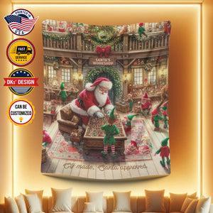 USA Printed Custom Christmas Blanket | Christmas Santa Workshop Blanket, Birthday Blanket, Personalize Christmas Blanket, Throw Blanket, Birthday Gift, Christmas Gift
