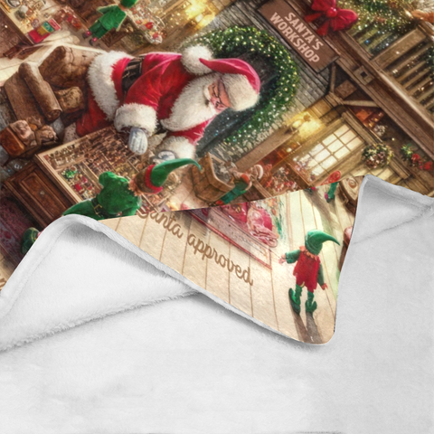 Image of USA Printed Custom Christmas Blanket | Christmas Santa Workshop Blanket, Birthday Blanket, Personalize Christmas Blanket, Throw Blanket, Birthday Gift, Christmas Gift
