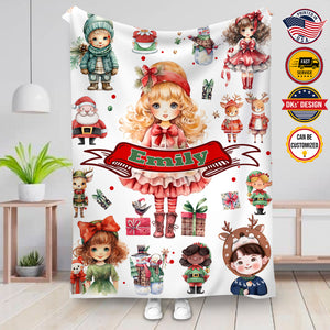 USA Printed Custom Blanket, Christmas Doll & Custom Name Blanket, Personalized Blanket, 3D Printed Blanket, Blanket for Girl, Sherpa Blanket, Fleece Blanket, Baby Shower Gift, Christmas Gifts for Girl for Daughter