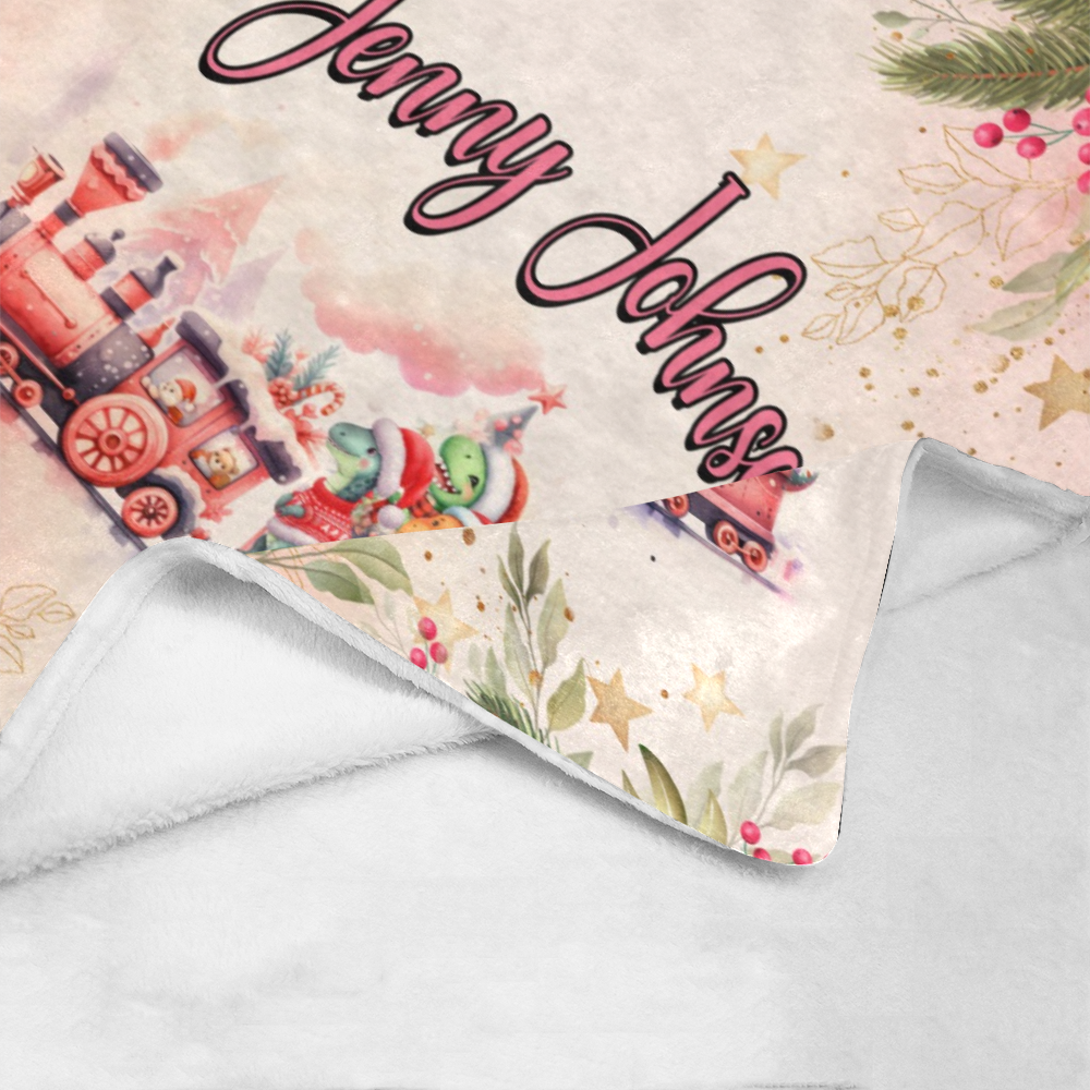 Personalized Christmas Dinosaurus Train Custom Name Blanket For Kid, Baby First Christmas Blanket, 1st Christmas Sherpa Blanket, Christmas Gift