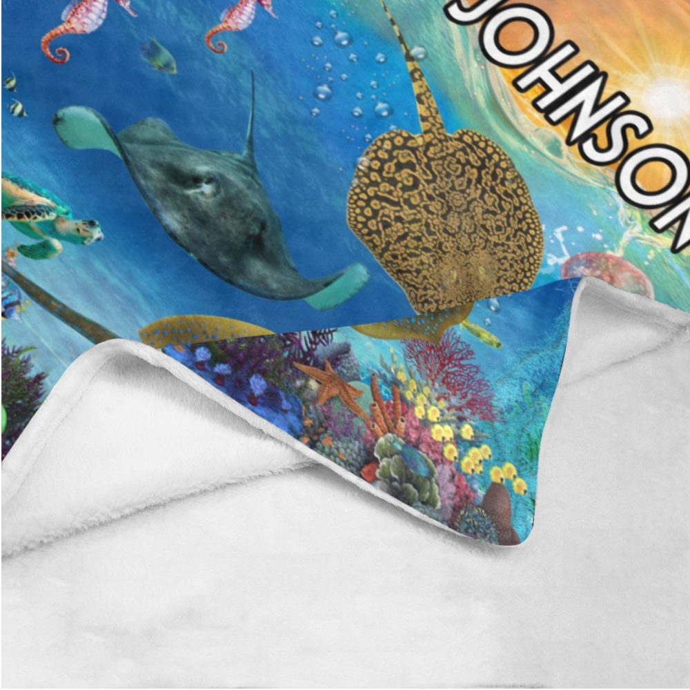 Personalized Stingray Whale Under the Sea Creature Custom Name Blanket, Birthday Blanket, Personalized Ocean Animals Blanket, Baby Shower Gift