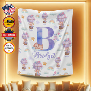 USA Printed Custom Blanket, Bear Ballon Custom Name Blanket, Baby Shower Gift Blanket, Personalized Blanket, Custom Name Baby Shower Gift