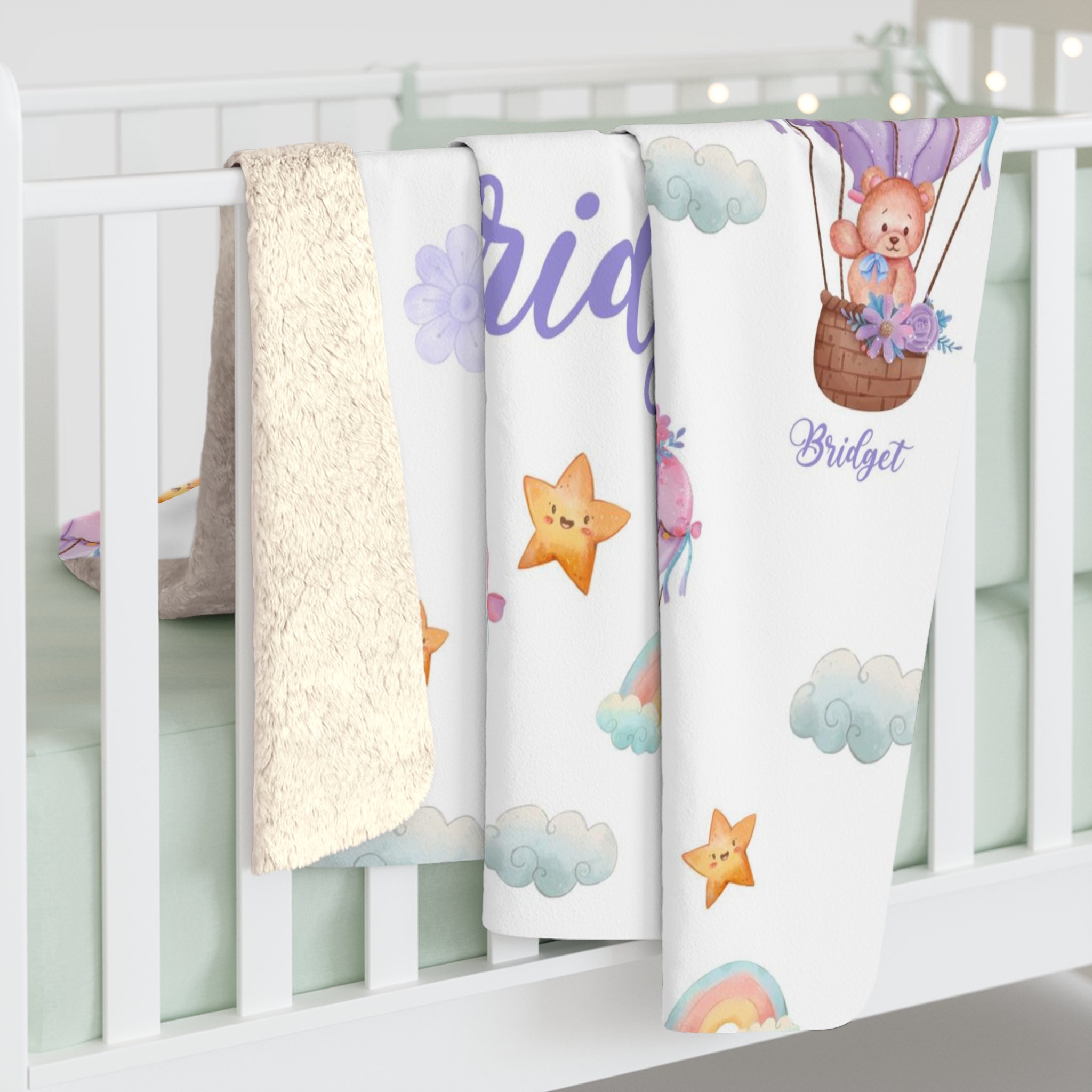 Personalized Bear Ballon Custom Name Blanket, Baby Shower Gift Blanket, Personalized Blanket, Custom Name Baby Shower Gift