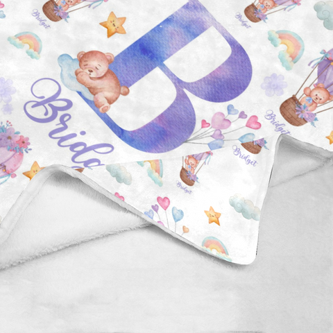 Image of USA Printed Custom Blanket, Bear Ballon Custom Name Blanket, Baby Shower Gift Blanket, Personalized Blanket, Custom Name Baby Shower Gift