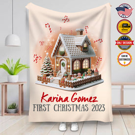 Personalized Gingerbread Man First Christmas Custom Name Blanket, Personalized Kid Blanket, Baby First Christmas Blanket, Christmas Gifts