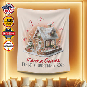 USA Printed Custom Blanket, Gingerbread Man First Christmas Custom Name Blanket, Personalized Kid Blanket, Baby First Christmas, Christmas Baby 2023 Blanket, 1st Christmas Sherpa Blanket, Fleece Blanket, Baby Shower Gift, Christmas Gifts