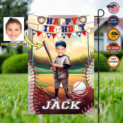 Image of Personalized Birthday Flag, Custom Face & Name Birthday Flag, Baseball Birthday Flag, Custom Double Side Garden Flag, Birthday Gift